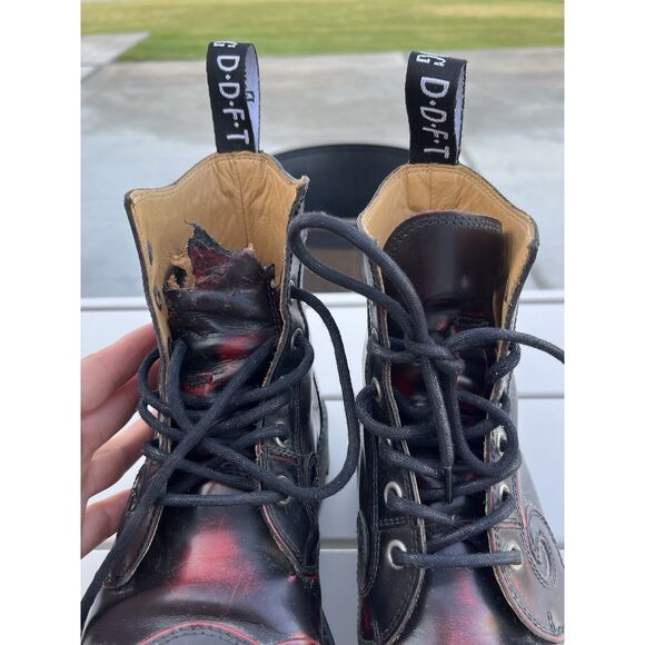 John Fluevog Derby Swirl Boot (6eye) Size 8.5 Women- Burgundy Rub Off - Picture 10 of 13